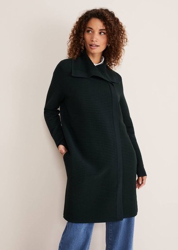 Phase Eight Sophia Ribbed Longline Coats Green USA | 7248091-XL